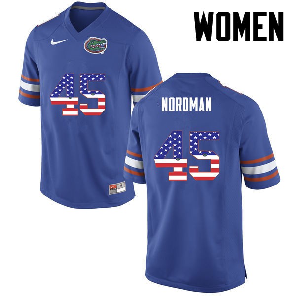 Florida Gators Women #45 Charles Nordman College Football USA Flag Fashion Blue